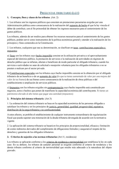 Preguntas Tributario Examen Preguntas Tributario Lgt Concepto