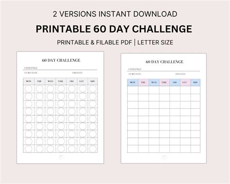 60 Day Challenge Tracker Progress Tracker Printable Habit Etsy