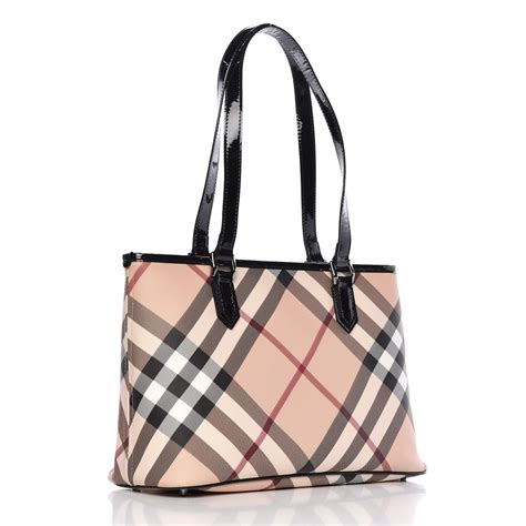 Burberry Patent Trim Nova Check Shopper Tote Black Fashionphile