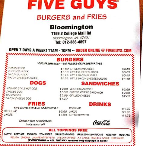 Five Guys Burgers And Fries Menu Urbanspoon Zomato