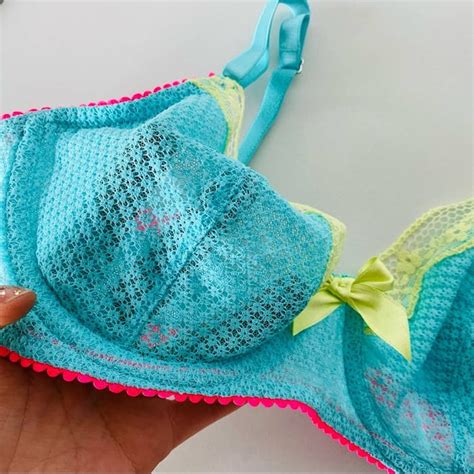 Victorias Secret New Victorias Secret Blue Pink Yellow Sheer Mesh Lace