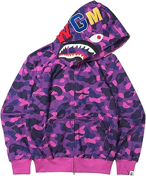 Winkeey Bape Shark Hoodie Hip Hop Hoodie With Zip Long Sleeve Sweatshirt With Shark Print Shark