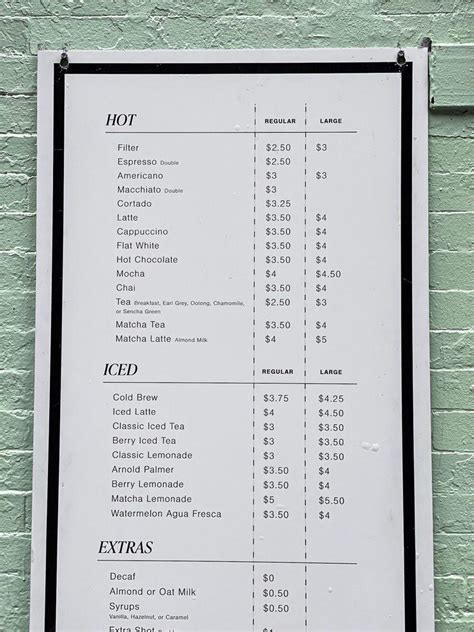 Menu at Blank Street Coffee restaurant, New York City, 236 Lafayette St