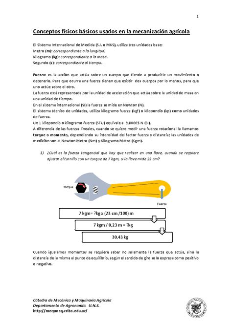 Conceptos básicos de física 2019 Cátedra de Mecánica y Maquinaria