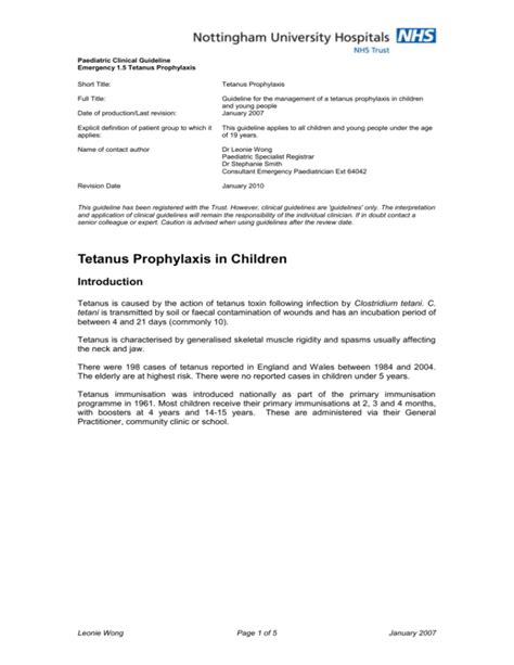 Tetanus Prophylaxis in Children