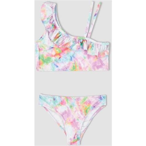 Defacto Girl One Shoulder Frill Detail Floral Print Bikini Set