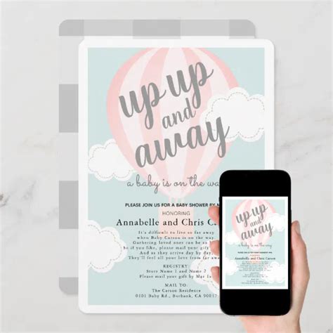 Up Up And Away Pink Hot Air Balloon Shower By Mail Invitation Zazzle
