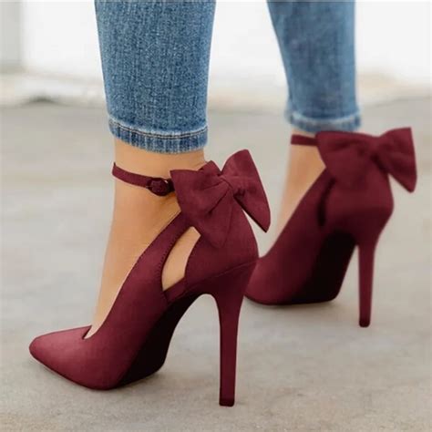 New Women High Heels Bow Pumps Sexy Stiletto Pointed Toe Fashion Party Pumps Ladies Wedding