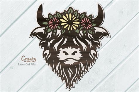 Highland Cow Svg Laser Cut Files Daisy Svg Cow Door Hanger Etsy