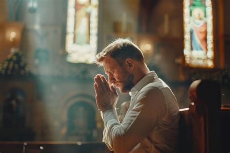 Premium Photo Caucasian Man Praying In Church Cinematic Effect