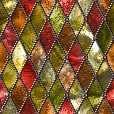 Ilustracja Stock Stained Glass Seamless Texture Colored Glass With Rhombus Pattern For Window