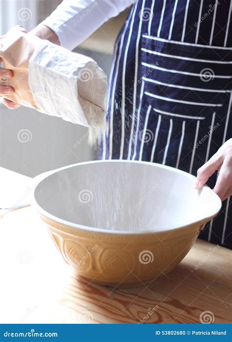 Pouring Flour In A Bowl Stock Photo Image Of Table Wholemeal