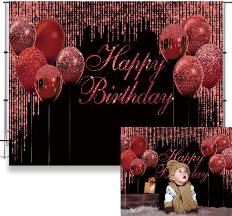 Happy Birthday Glitter Backdrop Black And Red Balloon Sequin Birthday