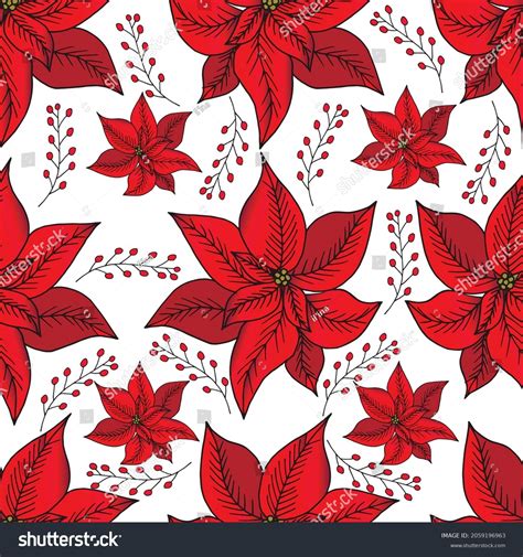 Hand Drawn Christmas Seamless Pattern Poinsettias Stock Vector Royalty