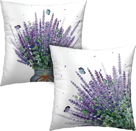 Amazon Kwlegh Purple Floral Pillow Covers Set Of Lavender