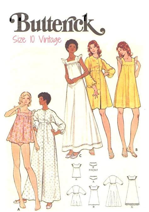 70s Vintage Sleepwear Sewing Pattern Butterick 5744 Size 10 Etsy Vintage Nightgown Night