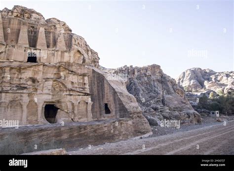 Petra Jordan With Canyons Caves Desert Landscape And Buildings