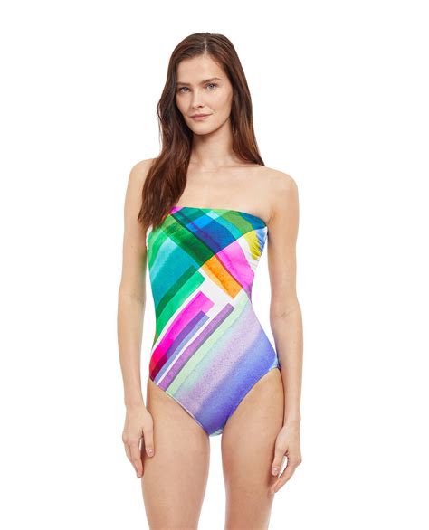 Gottex Essentials Diagonal Dreams Bandeau Strapless One Piece Swimsuit