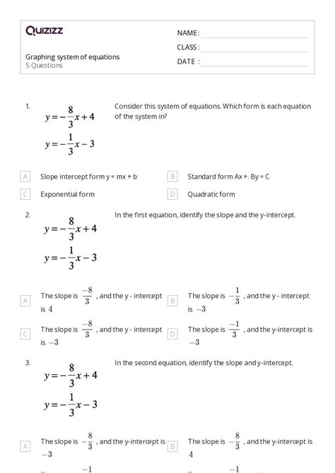 Slope Intercept Form Worksheets For St Grade On Quizizz Free