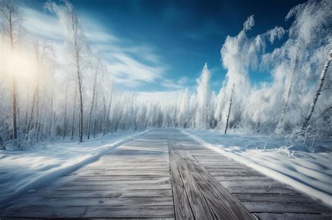 Premium Ai Image A Road In The Snow With A Blue Sky And Snow Covered