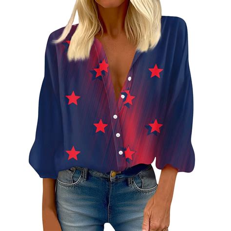 Biziza 4th Of July Shirts For Women Round Neck 34 Sleeve Sexy Summer Tops For Women Merican