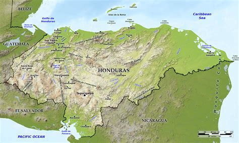 Blue Green Atlas Free Relief Map Of Honduras