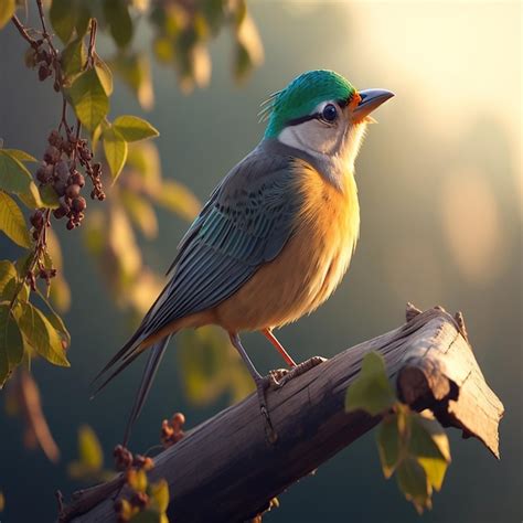 Un pájaro posado en una rama con flores rosas y azules generado por ai