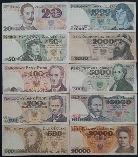 POLEN POLAND BANKNOTEN Set 20 20000 Zlotych 1979 1989 alte 80er Währung