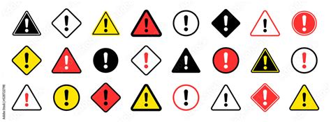 Caution Warning Signs Set Exclamation Mark Of Warning Attention Icon