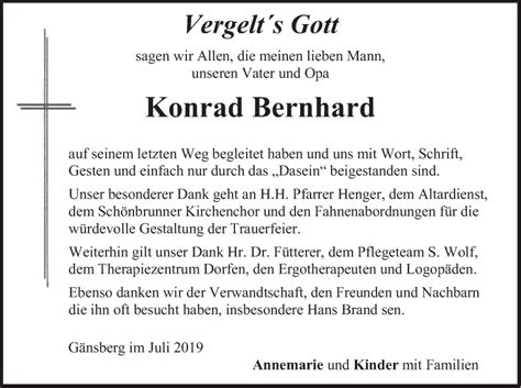 Traueranzeigen Von Konrad Bernhard Trauer Merkur De