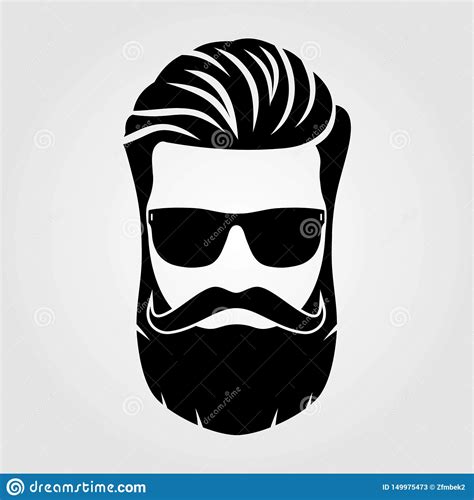 Bearded Men Hipster Face Fashion Silhouette Emblem Icon Label