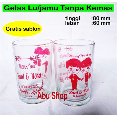 Jual Souvenir Gelas Lu Jamu Bening Gratis Sablon Nama Tanpa Kemasan