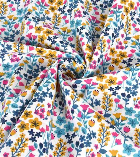 Tissu coton milly à fleurs rose bleu et jaune Au Fil de Léontine