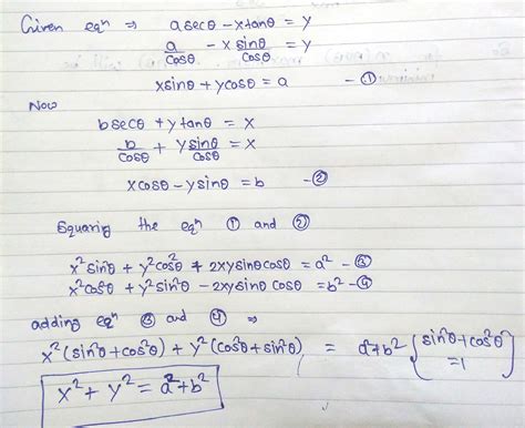 Eliminate Theta From The Equations Asectheta X Tantheta Y And B