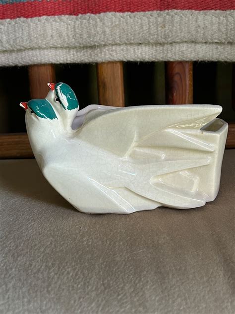 Vintage Mccoy Planter Pair Swallow Birds White Cream Art Deco Etsy