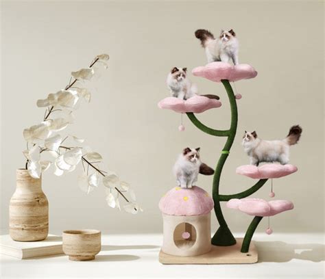 Eden Wood Floral Cat Tree Tower Wooden Cat Tower Modern Cat Etsy Uk