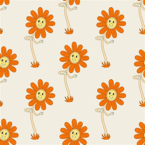 Premium Vector Hippie Seamless Pattern With Smiling Bright Orange