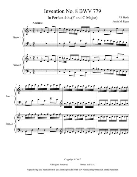 Invention No Bwv Arr Justin M Ryan Sheet Music J S Bach