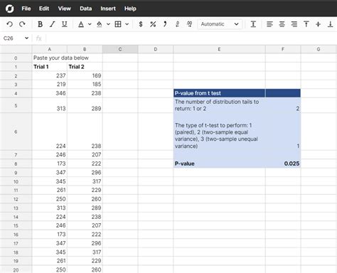 P Value Calculator Row Zero