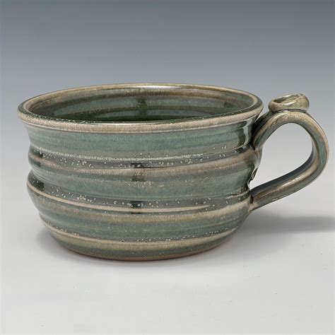 Soup Mug In Speckled Green Ripple Pottery