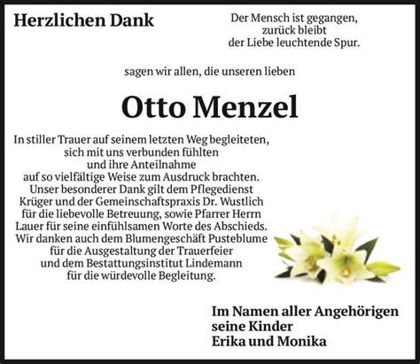 Traueranzeigen Von Otto Menzel Abschied Nehmen De