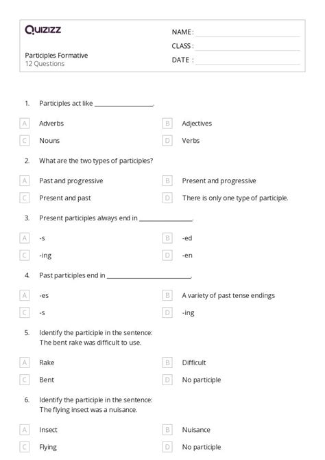 50 Participles Worksheets On Quizizz Free And Printable