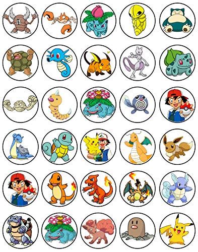 30 X Edible Cupcake Toppers Pokemon Fun Party Collection Of Edible Cake