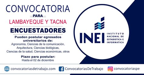 Convocatoria INEI 2 Encuestadores Bolsa De Trabajo 2021