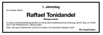 Traueranzeigen Von Raffael Tonidandel Trauer Bz