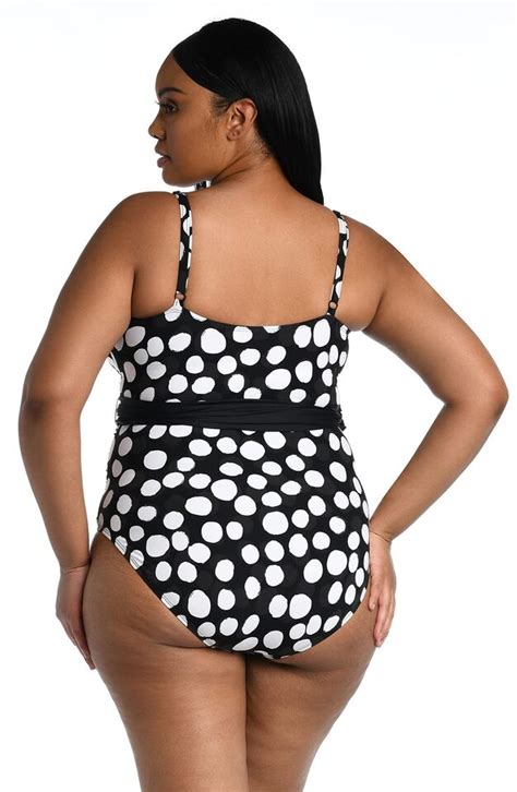 La Blanca Women Rouched Body Lingerie Mio Onepiece Swimsuit Black Dot