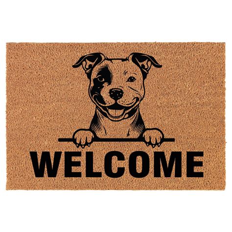 Welcome Doormat Coco Coir Door Mat Gift Welcome Peeking Pit Bull 24 X