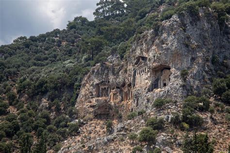 Beautiful Lycian Tombs In The Rock Turkish Dalyan Stock Photo Image