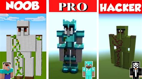 Minecraft Noob Vs Pro Vs Hacker Golem Statue House Build Challenge In