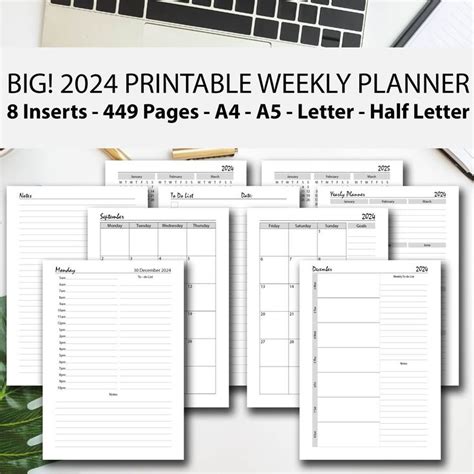 2024 Weekly Planner Printable Grey Bundle, A4/a5/half Letter/letter, 2024 Daily Journal, 2024 ...